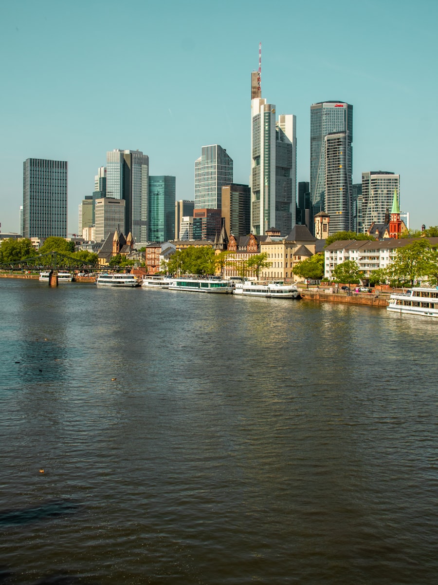 The Frankfurt business district seen across the river Main.